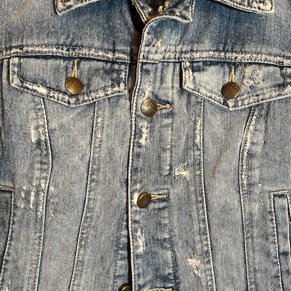 Free People Distressed Denim Knit Sleeves Jean Jacket - Picture 7 of 16